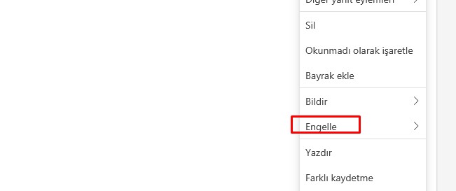 hotmail mail engelleme işlemi