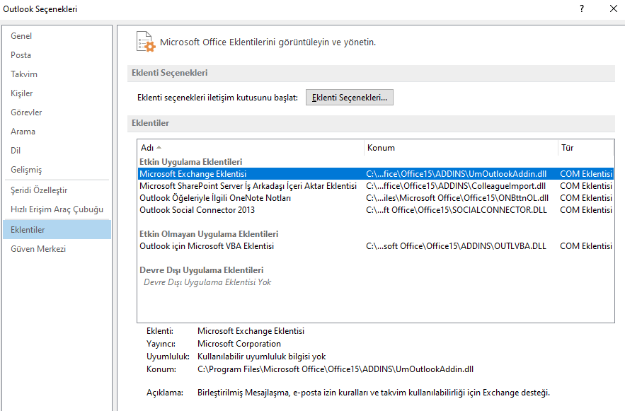  Outlook eklentilerini veya uzantılarını devre dışı bırakın