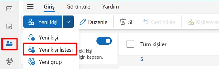 hotmail iletişim listesi oluşturma adımları