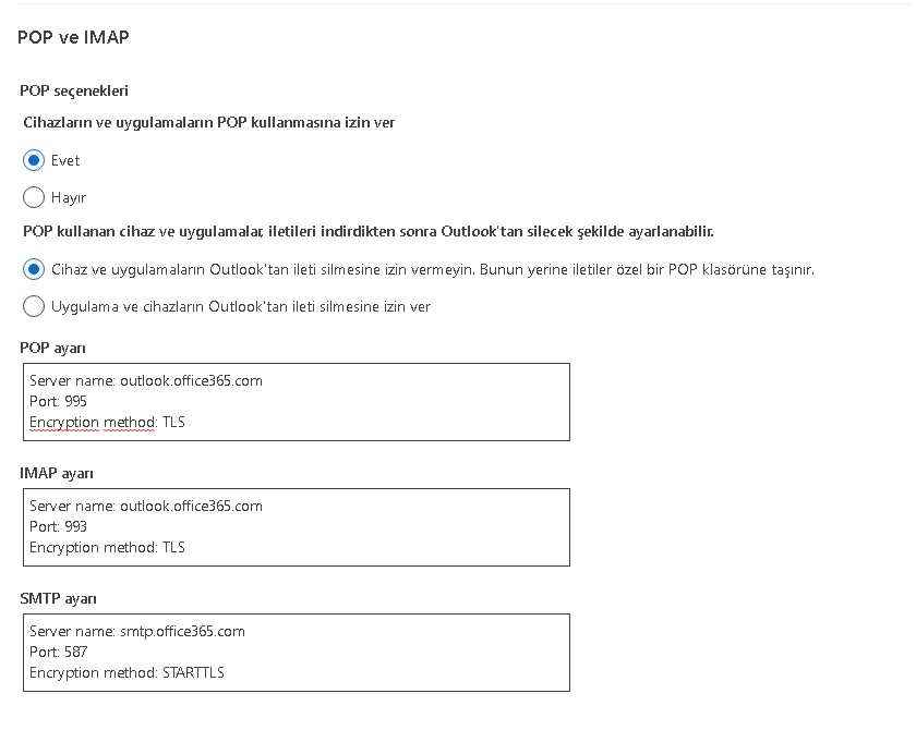 hotmail pop3 ayarları